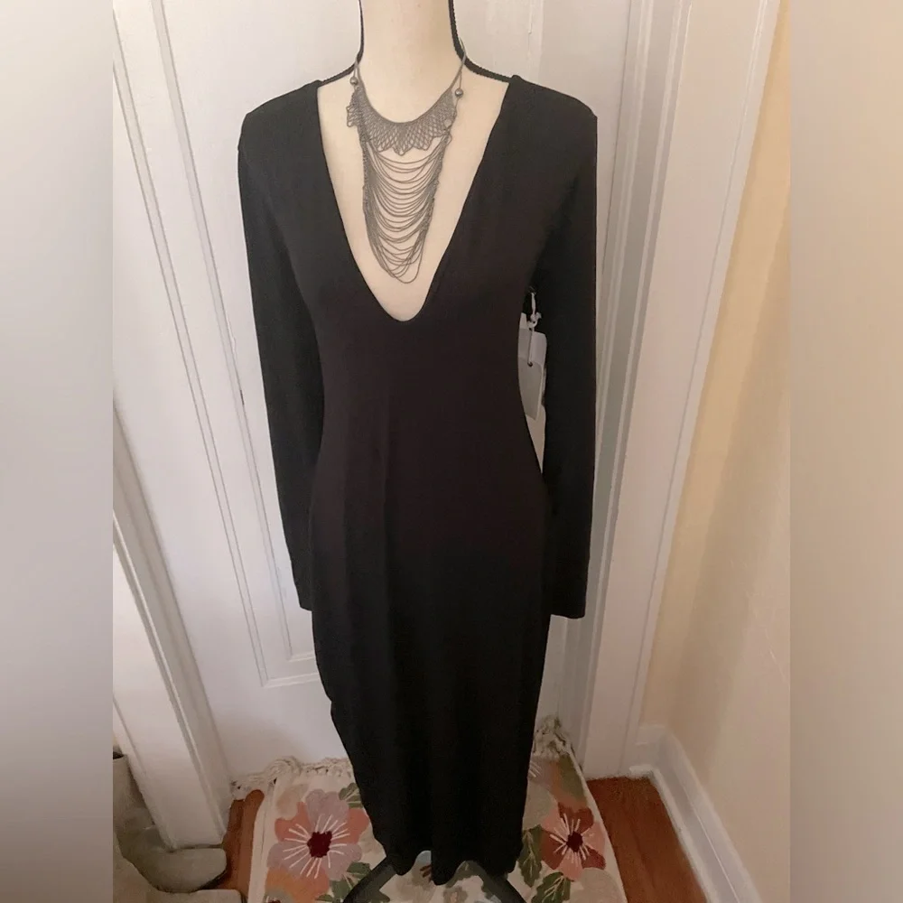 Good American NWT Black Long Sleeve‎ Jersey Lined Long Midi Size 5/2XL